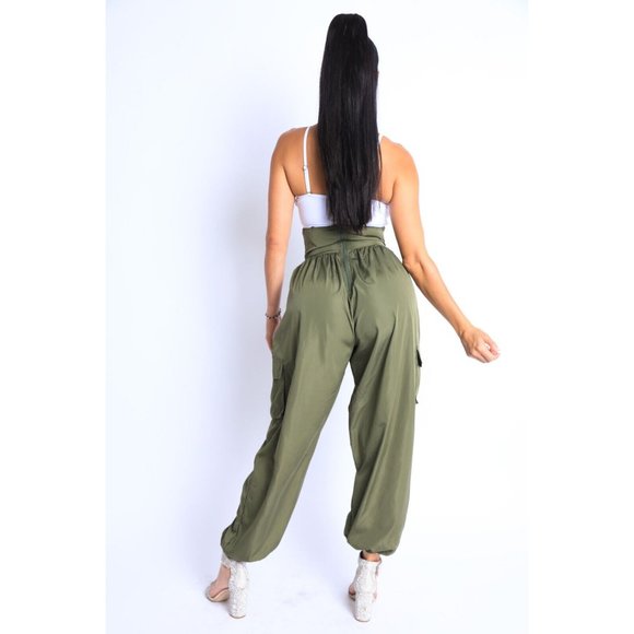 Women's Casual High Waist Cargo Pocket Drawstring Snatch Me Jogger Pants Comfy - Picture 5 of 10